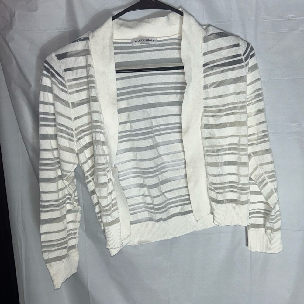 Calvin Klein Womens Sheer White Striped Sweater Size Small